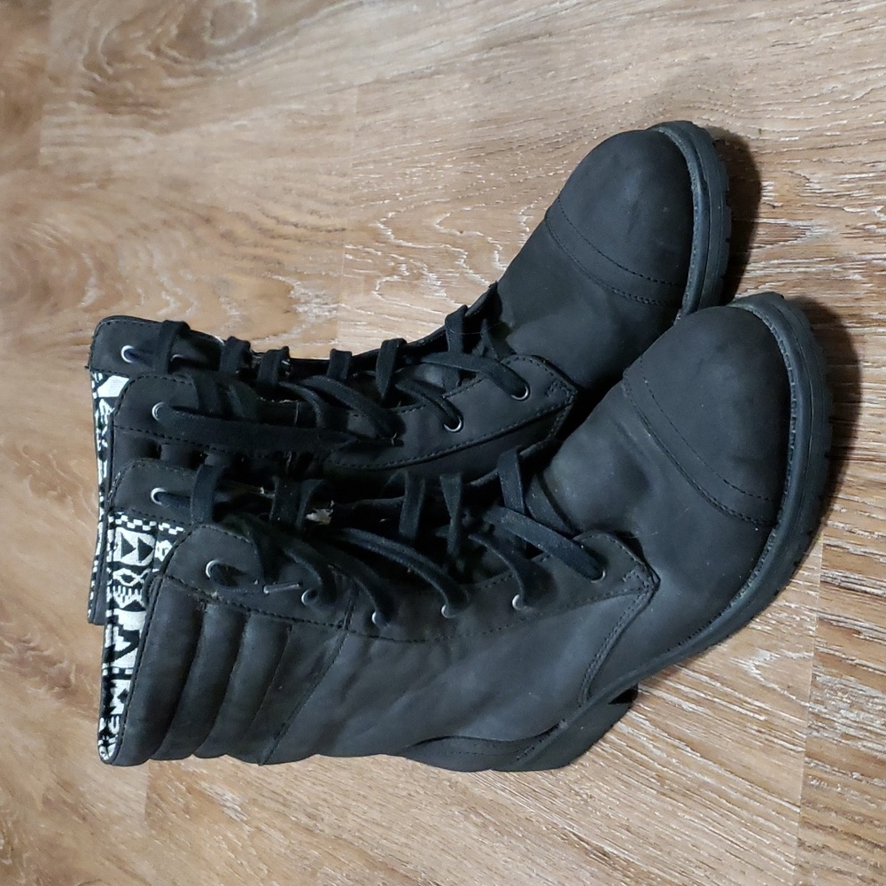 (5) ROXY Aztec Print Lace Up Combat Moto Boots Streetwear Convertible Wear